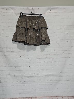 4/$20 Tiered Ruffle Mini Skirt in Olive with Dot Print